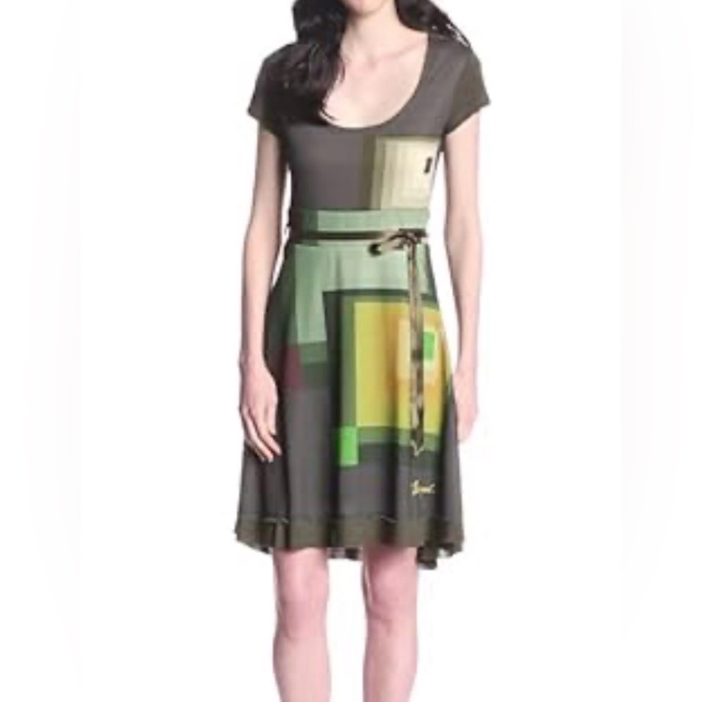 Desigual Karen Multicolor Geometric Short Sleeve Midi Dress.